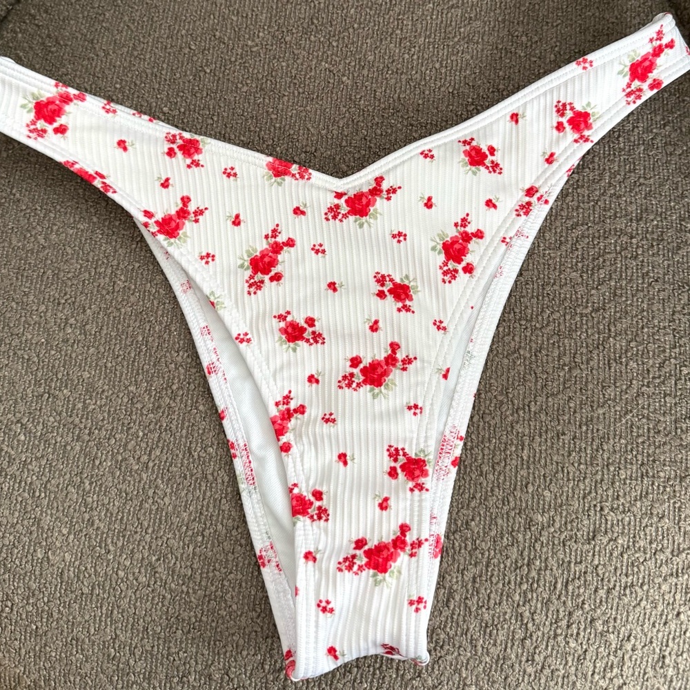 Hollister White and Pink Floral Bikini Bottom